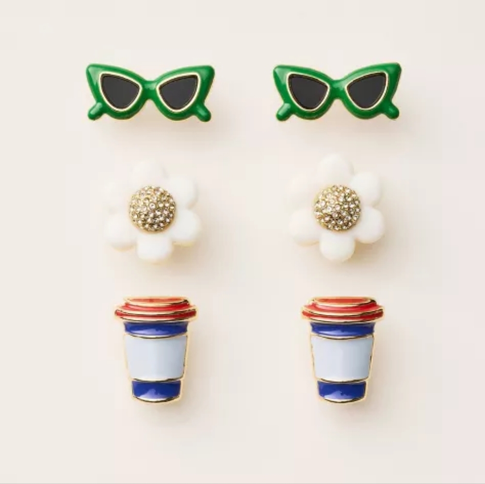 Kate Spade Mixed Novelty Stud Earrings 3pk NWT Limited Edition